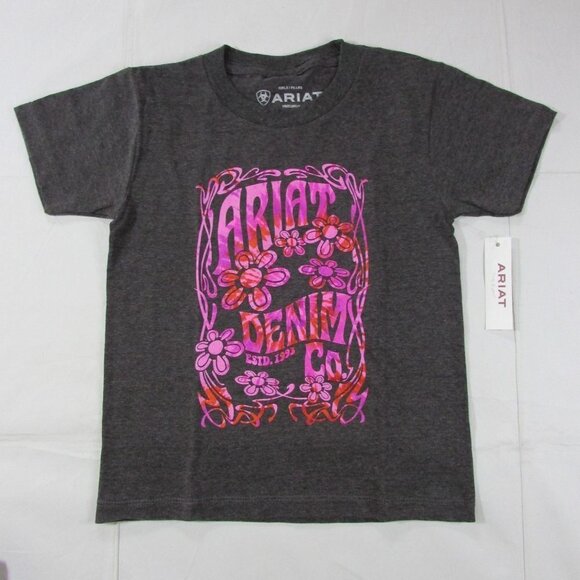 Ariat Girl's XS Short Sleeve Presents Graphic T-Shirt - Charcoal Heather - Picture 2 of 3